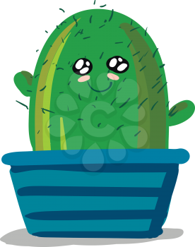 Happy cactus with two arms vector or color illustration