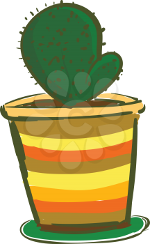 Painting of a green cactus plant vector or color illustration