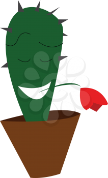 Cactus with red flower in mouth vector or color illustration