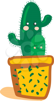 Cactus in yellow decorative pot vector or color illustration
