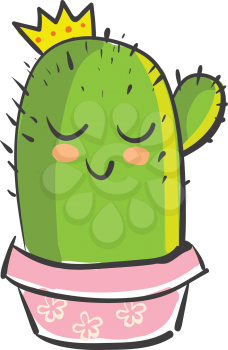 Prickly cactus with princess costume vector or color illustration