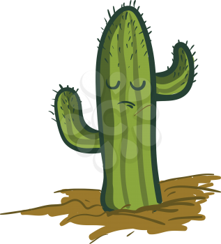 Sad saguaro cactus plant vector or color illustration