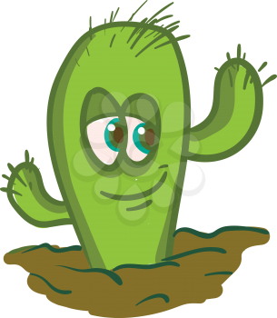 Tall cactus in the ground vector or color illustration