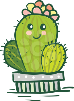 Cactus plant with flower crown vector or color illustration