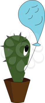 Cactus with blue balloon in arm vector or color illustration