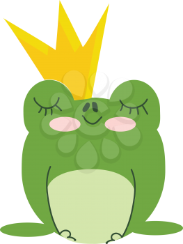 Green king frog with crown vector or color illustration