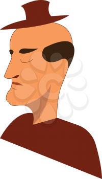Sad face bald man wearing hat vector or color illustration