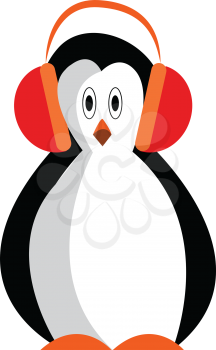 Penguin with headphone vector or color illustration