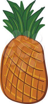 A drawing of a whole orange pineapple with green leaves on the top vector color drawing or illustration 