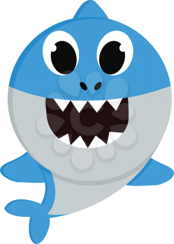 A small blue shark swimming in the sea with large eyes spiked teeth and tiny blue fins vector color drawing or illustration 