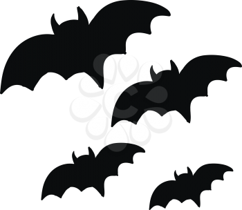 Two pairs of pitch black bats flying in the night sky vector color drawing or illustration 