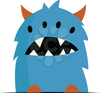 Blue and brown monster with its mouth open and sharp teeth visible vector color drawing or illustration 