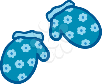 A pair of blue non-fingered gloves with flower imprints on them vector color drawing or illustration 