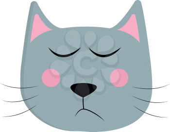 A grey cat with pink ears and cheeks having its eyes closed in an attempt to be sleeping vector color drawing or illustration 