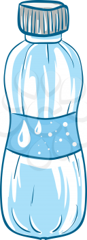 A blue water bottle with a blue wrapper depicting a few droplets of water on it vector color drawing or illustration 