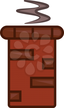 A red and brown brick chimney with grey smoke coming out of it vector color drawing or illustration 
