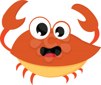 An orange crab with two tentacles six legs and a surprised look on the face vector color drawing or illustration 