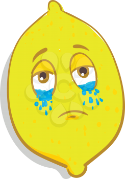 A large sad yellow lemon with tears in the eyes vector color drawing or illustration 