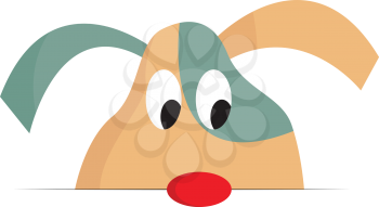 Brown and grey colored dog with big eyes and a red nose is peeping over a wall vector color drawing or illustration 