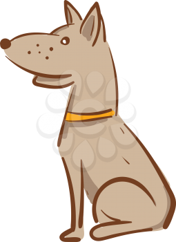 A brown dog with a golden collar is sitting upright and turned to a side vector color drawing or illustration 