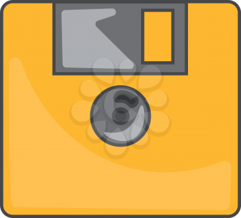 An old yellow floppy disk used for computer applications vector color drawing or illustration 