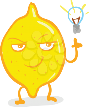 A small genius lemon with great ideas vector color drawing or illustration 