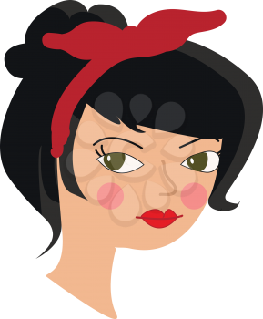 A girl with short black hair tied with a red ribbon black eyes and wearing red lipstick vector color drawing or illustration 