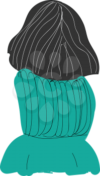 The back view of a girl with short black hair and a teal green sweater vector color drawing or illustration 
