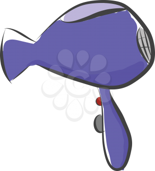 A purple hair dryer with a red button used to blow dry and style hair vector color drawing or illustration 