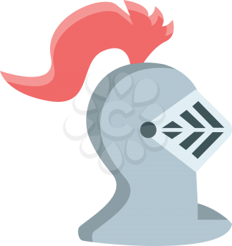A grey colored warrior helmet with a pink feather vector color drawing or illustration 