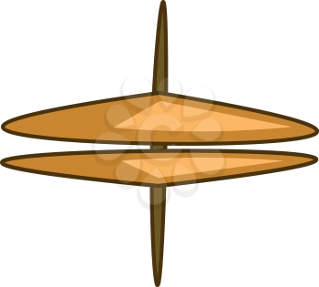 A hi-hat brown-colored musical instrument two cymbals mounted on a metal stand vector color drawing or illustration 