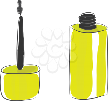 A green-colored ink bottle that is left opened that contains any colored dye used for drawing or writing with a pen vector color drawing or illustration 