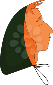 A man in a green-colored hood with his eyes closed has orange-colored hair and a trendy hairstyle vector color drawing or illustration 