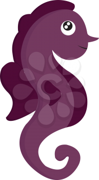 A cute-little purple-colored seahorse with dark purple trunk rings coronet and keel has a coiled tail towards the end vector color drawing or illustration 