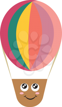 A colorful hot air balloon which is in cartoon with a smiley on it vector color drawing or illustration