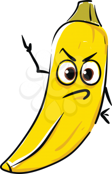 A beautiful bright yellow banana in cartoon depicting an angry face vector color drawing or illustration