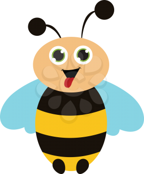 Cute cartoon of a honeybee with a open mouth and a licking tongue vector color drawing or illustration