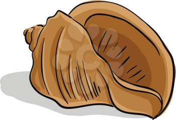 A brown-colored screw shaped cartoon seashell is a hard and protective outer layer created by an animal that lives in the sea vector color drawing or illustration 