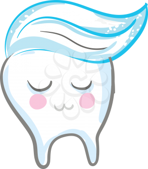 Toothpaste applied on a smiling tooth is ready to be brushed vector color drawing or illustration 