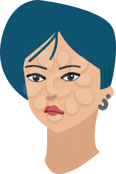 Abstract cartoon of a girl with short blue hair vector illustration on white background