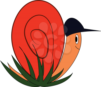 Cartoon of a smilng snail with a black hat vector illustration on white background