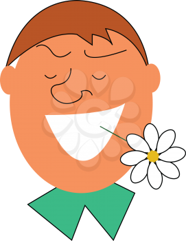Man with a white flower in his mouth illustration vector on white background