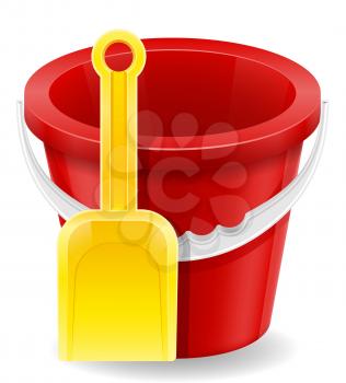beach red bucket and yellow shovel childrens toy for sand stock vector illustration isolated on white background
