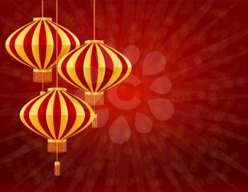 red chinese lanterns for holiday and festival decoration for design stock vector illustration on background
