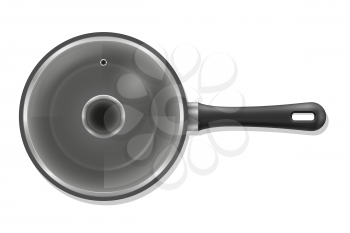 frying pan with transparent cover for fry food on fire stock vector illustration isolated on white background
