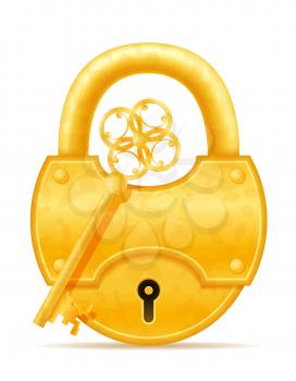 golden vintage lock and key stock vector illustration isolated on white background