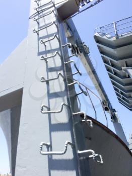 Steel metal ladder climbing up concept on USS Iowa naval warship destroyer battleship