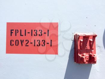 Red emergency military text code concept on USS Iowa naval warship destroyer battleship