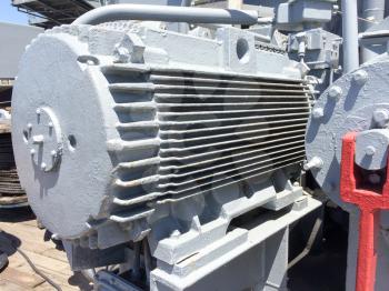 Large power electric power motor steel metal on USS Iowa naval warship destroyer battleship