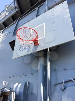 Basketball hoop and net navy recreation on USS Iowa naval warship destroyer battleship